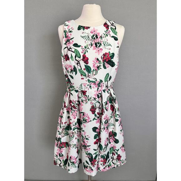 Julian Taylor Cherry Blossom Fit Flare Sundress Sz 12 Sleeveless Pleats Pockets